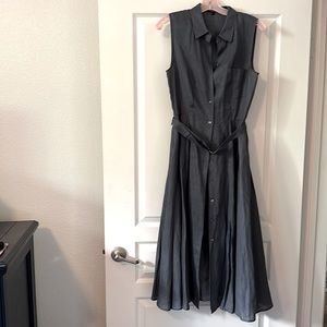 THEORY LINEN DARY GREY SLEEVELESS MAXI DRESS